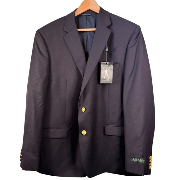 Lauren Ralph Lauren Ultraflex Navy Blue Blazer 46 Regular NWT 2 Button Jacket